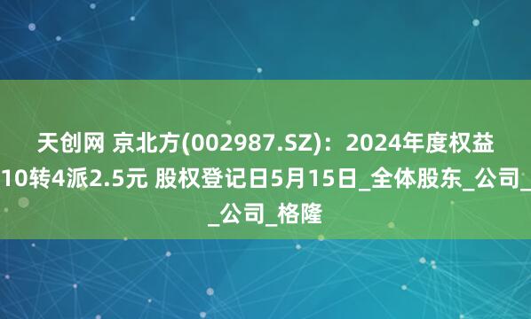 天创网 京北方(002987.SZ)：2024年度权益分派10转4派2.5元 股权登记日5月15日_全体股东_公司_格隆