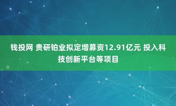 钱投网 贵研铂业拟定增募资12.91亿元 投入科技创新平台等项目